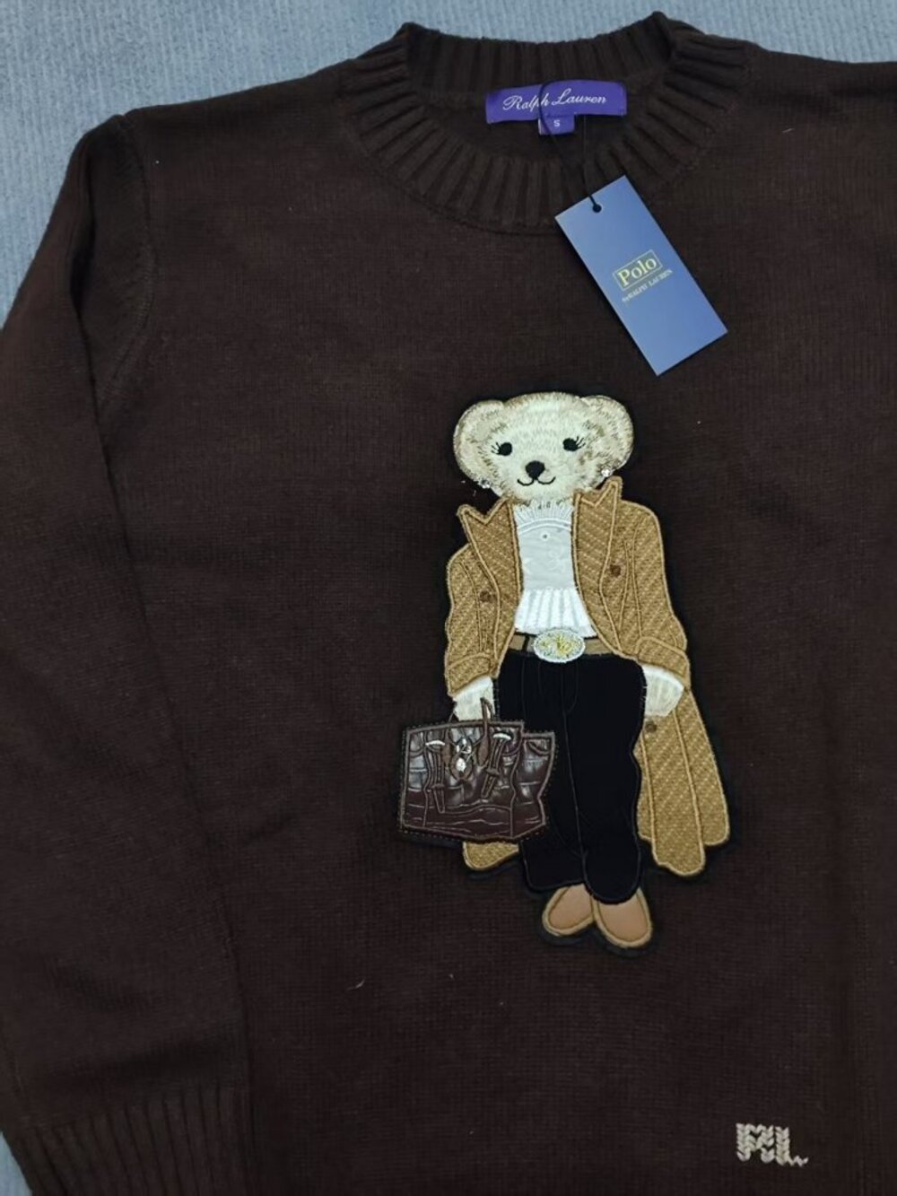 Size:S Ralph Lauren Polo Bear Brown Crewneck Knit Sweater - Picture 4 of 6